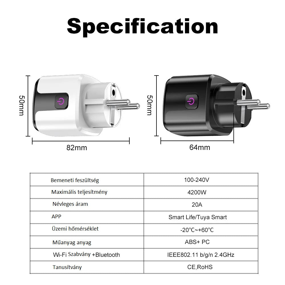 WiFi és Bluetooth intelligens aljzat 20A EU