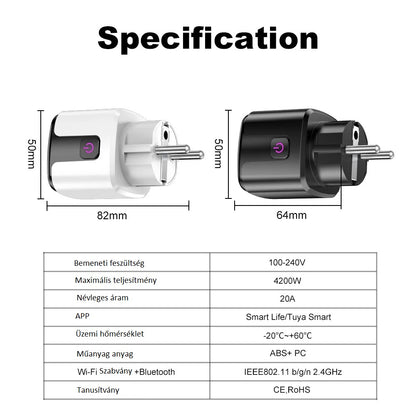 WiFi és Bluetooth intelligens aljzat 20A EU